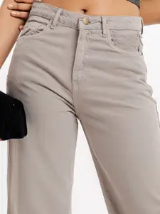 FREAKINS Women Wide Leg High-Rise Clean Look Cotton Jeans