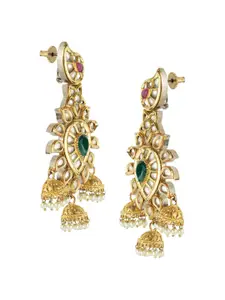 AURAA TRENDS 22KT Gold-Plated Kundan Studded & Beaded Necklace & Earrings