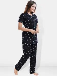 Be You Geometric Printed Lapel Collar Night Suit