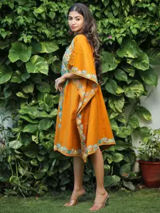 Sangria Floral Embroidered Acrylic Kaftan Longline Shrug