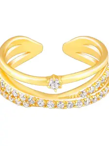 GIVA 92.5 Sterling Silver Gold Plated Stone Studded Adjustable Layered Finger Ring