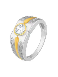 GIVA Men 92.5 Sterling Silver Rhodium-Plated Stone Studded Finger Ring