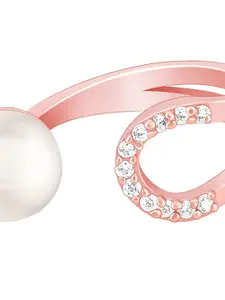 GIVA 92.5 Sterling Silver Rose Gold Plated Stones & Pearl Studded Finger Ring