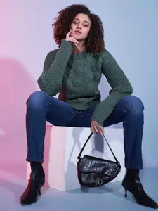 DressBerry Green Floral Self Design Acrylic Pullover