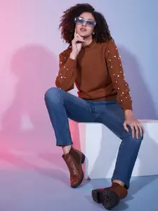 DressBerry High Neck Embellished Detailed Acrylic Pullover