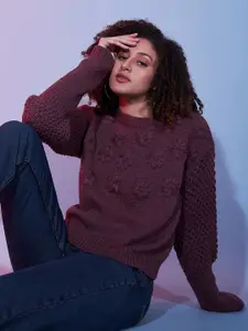 DressBerry Mauve Floral Self Design Acrylic Pullover