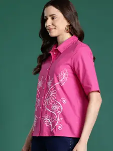 DressBerry Floral Embroidered Pure Cotton Casual Shirt