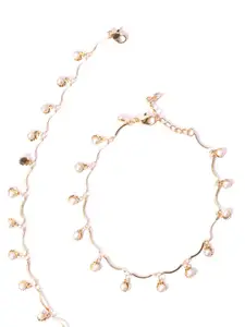 VIRAASI Set Of 2 Gold-Plated Pearl Beaded Anklets
