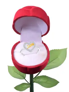 Vighnaharta Rhodium-Plated Cubic Zirconia-Studded Finger Ring With Rose Box