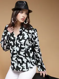 Selvia Standard Abstract Printed Spread Collar Satin Casual Shirt