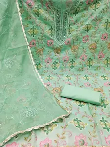 MANVAA Floral Printed Beads & Stones Organza Unstitched Dress Material