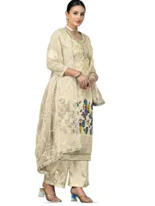 MANVAA Floral Printed Beads & Stones Unstitched Dress Material