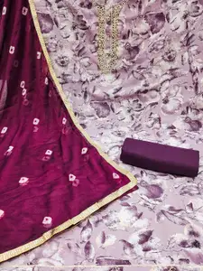 MANVAA Floral Printed Beads & Stones Unstitched Dress Material