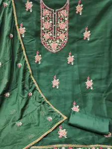 MANVAA Floral Embroidered Zari Unstitched Dress Material