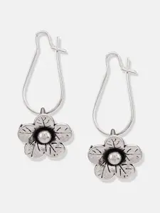 ATIBELLE Silver-Plated German Silver Floral Oxidised Drop Earrings