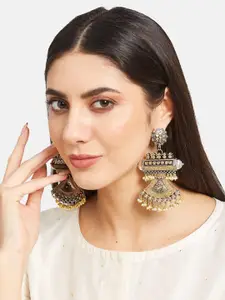 ATIBELLE German Silver Kundan-Studded Contemporary Drop Earrings