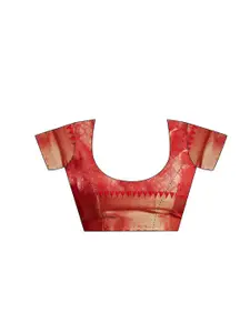 Satrani Red & Gold Toned Ethnic Motifs Woven Design Zari Jacquard Banarasi Saree