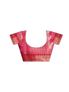 Satrani Pink & Gold Toned Floral Woven Design Zari Jacquard Banarasi Saree