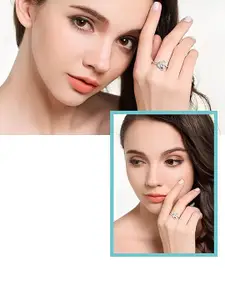 KARISHMA KREATIONS Set Of 2 Silver-Plated Cubic Zirconia Studded Adjustable Finger Ring