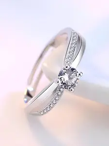 KARISHMA KREATIONS Set Of 2 Silver-Plated Cubic Zirconia-Studded Adjustable Finger Ring