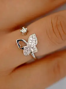 KARISHMA KREATIONS Set Of 2 Silver-Plated CZ-Studded Adjustable Finger Ring