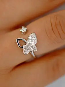 KARISHMA KREATIONS Set Of 2 Silver-Plated Cubic Zirconia Studded Adjustable Finger Ring