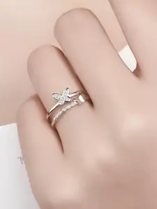 KARISHMA KREATIONS Set Of 2 Silver-Plated Cubic Zirconia Studded Adjustable Finger Ring