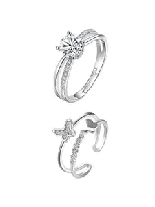 KARISHMA KREATIONS Set Of 2 Silver-Plated Cubic Zirconia Studded Adjustable Finger Ring