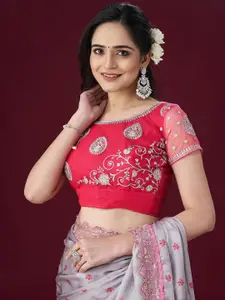 kasee Floral Printed Sequin Embellished Satin Saree