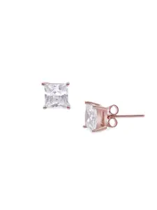 Zavya Rose Gold-Plated Cubic Zirconia Square Shaped 92.5 Sterling Silver Studs Earrings
