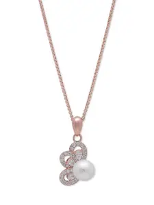Zavya 925 Pure Sterling Silver Rose Gold-Plated Pearls Floral Pendants With Chains