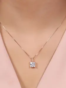 Zavya 925 Pure Sterling Silver Rose Gold-Plated Cubic Zirconia Pendants with Chains