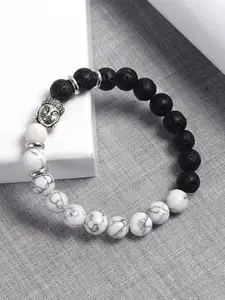 MEENAZ Men Silver-Plated Stainless Steel Beaded Bracelet