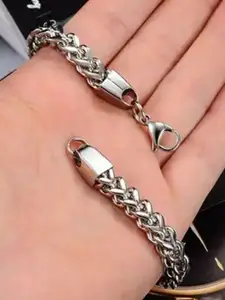 MEENAZ Men Set of 2 Silver-Plated Stainless Steel Link Bracelets