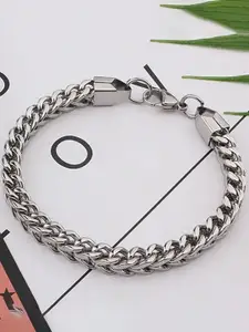 MEENAZ Men Silver-Plated Stainless Steel Link Bracelet