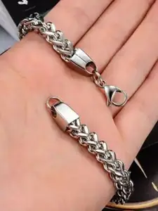 MEENAZ Men Set of 2 Silver-Plated Stainless Steel Link Bracelets