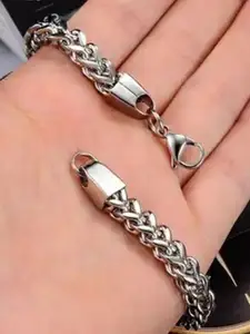 MEENAZ Men Set Of 2 Silver-Plated Link Bracelets