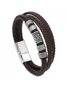 MEENAZ Men Silver-Plated Leather Multistrand Bracelet