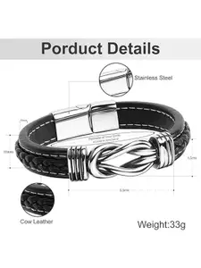 MEENAZ Men Leather Silver-Plated Multistrand Bracelet