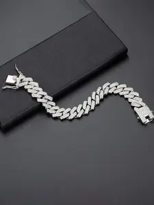 MEENAZ Men American Diamond Silver-Plated Bracelet