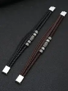 MEENAZ Men Leather Silver-Plated Multistrand Bracelet