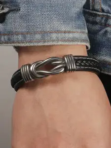 MEENAZ Men Leather Silver-Plated Multistrand Bracelet