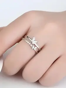 KARISHMA KREATIONS Set Of 2 Silver-Plated CZ-Studded Adjustable Finger Rings