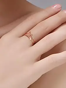 KARISHMA KREATIONS Set Of 2 Rose Gold-Plated CZ-Studded Adjustable Finger Rings