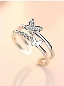 KARISHMA KREATIONS Set Of 2 Silver-Plated CZ-Studded Adjustable Finger Rings