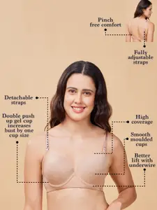 Enamor Padded Wired Medium Coverage Soft Brushed Fabric with Detachable straps Pusp-Up Bra