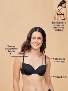 Enamor Padded Wired Medium Coverage Plunge Neckline with Detachable Straps T-Shirt Bra