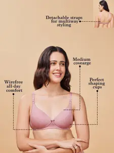 Enamor Padded Non-Wired Medium Coverage Plunge Neckline with Detachable Straps T-Shirt Bra