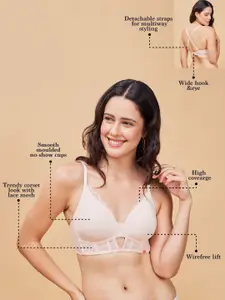 Enamor Padded Non-Wired Full Coverage Corset Look with Mesh and Lace Detailing T-Shirt Bra