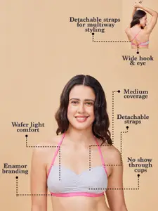 Enamor Padded Non-Wired Medium Coverage Seamless Cups and Removable Straps T-Shirt Bra